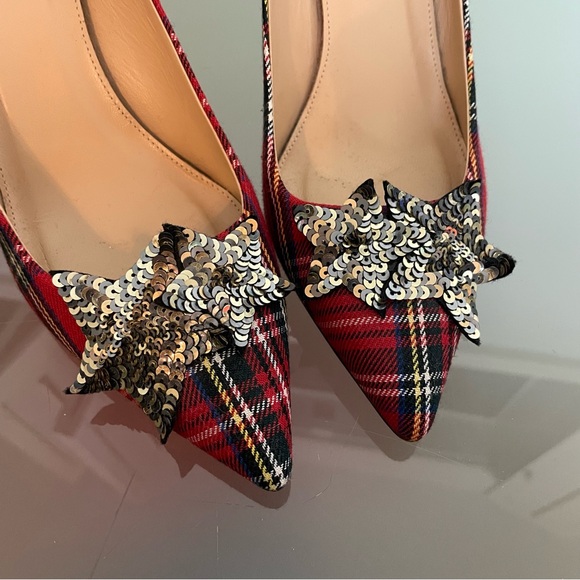 J. CREW Lucie Tartan Plaid Star Sequin Glitter Holiday Pumps Heels \\ 7 - Picture 10 of 13